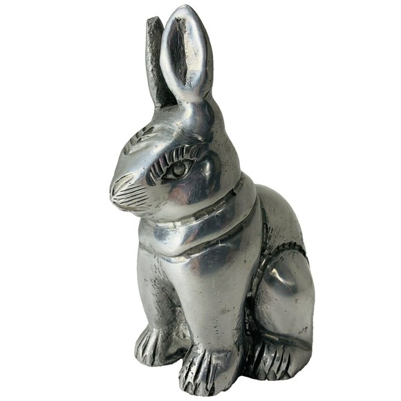 Vintage Pewter Bunny Rabbit Figurine Easter Silver Tone Heavy 4" tall - Picture 10 of 16